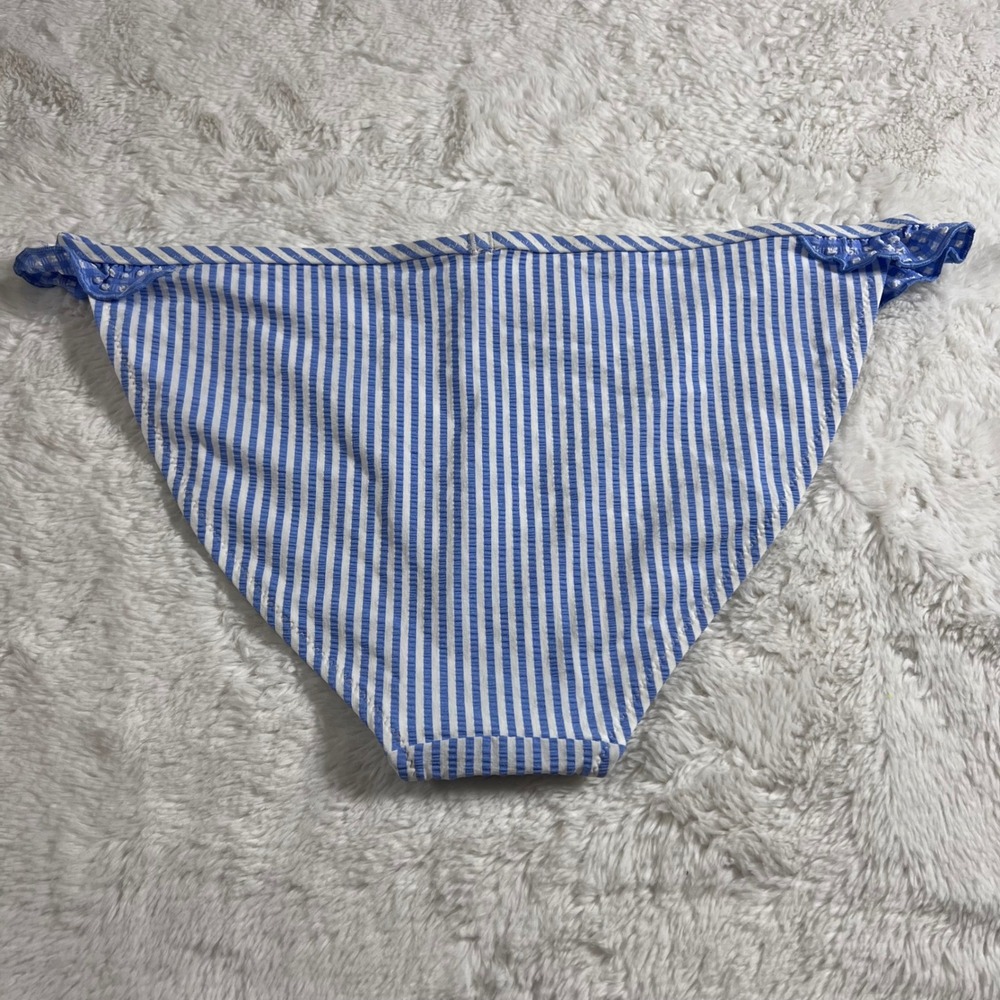 Aerie Blue White‎ Striped Seersucker Ruffle Bikini Bottom S723-0018 Small NEW - Picture 4 of 11